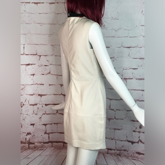 TRINA TURK Dalia Ivory Cream Lamb Leather Asymmetrical hem Dress Size 2 - Picture 5 of 16